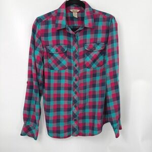 Duluth Trading Co Plaid Button Up Shirt Women M Multicolor Western Cabincore